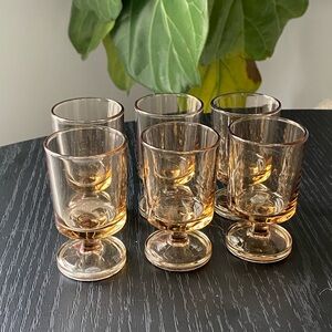 Amber Glass Footed Cordial Glasses - Set of 6